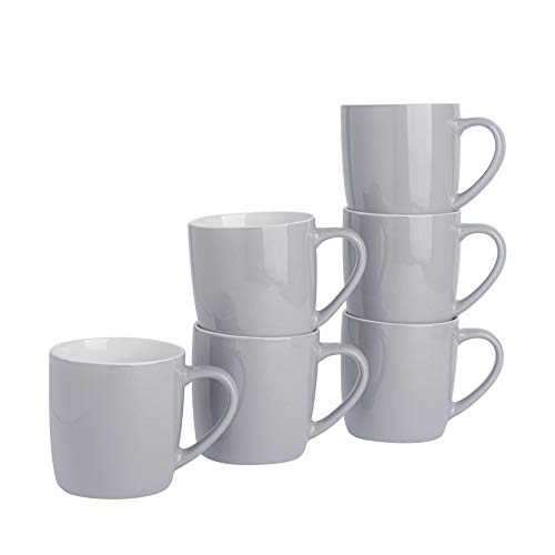 Argon Tableware 6x 350ml Coloured Coffee Mugs - Ceramic Stoneware Tea Latte Cappuccino Cups Set with Handle (Grey)