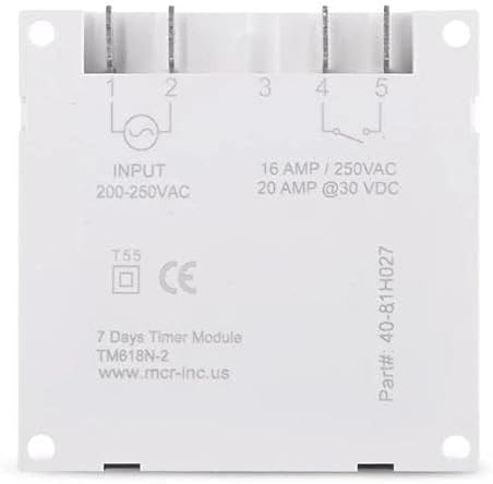 Indietro view of the Sinotimer TM618 showing the wiring terminals and electrical specifications.