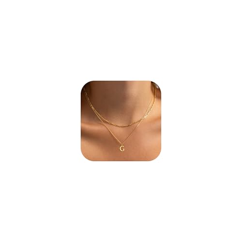 GRCLD Initial Necklaces for Women Dainty 14K Gold Plated Layered Letter Pendant Necklace Cute Figaro Chain Choker Necklace Personalized Trendy Stuff Jewelry Stack Gift for Women Her(G)