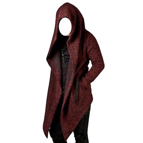 Men's Long Hooded Cardigan Fashion Sweater Ruffle Shawl Collar Sweater Drape Cape Overcoat with Pockets2