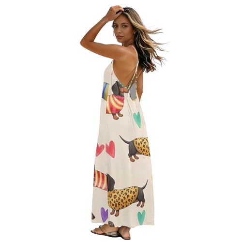 Robe d'été pour femme longue et fluide à motif teckel idéale pour vos sorties de vacances