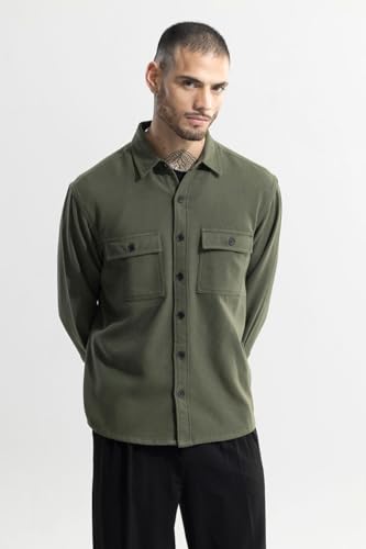 Image of SNITCH Mens Shirt | Full Sleeve Overshirt with Spread Collar & Button Cuffs | Cotton Fabric, Regular Fit, Casual Wear, Streetwear, Flap Pockets