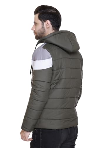 Image of Men's Navy Blue and Grey Hooded Puffer Jacket, Quilted, Zip Front