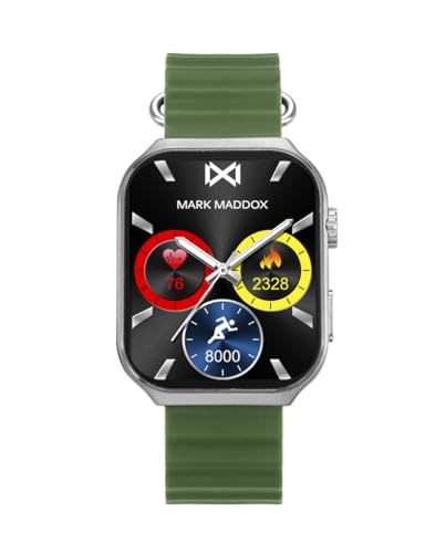 Mark Maddox HS2002-60 - Reloj Smartwatch Unisex Smartnow, Caja de Metal Plateado, Correa de Silicona Verde, Pantalla Táctil