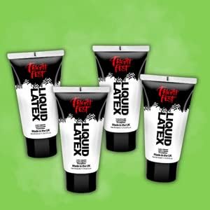 Liquid Latex by Fright Fest - 50ml sfx makeup great with fake blood stage blood scar wax, spirit gum and face paint to create amazing halloween makeup create zombie skin safe latex use