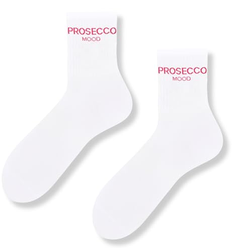TODO Weiß Lustige Socken Prosecco Motiv - Rosa Italien Prosecco Mood Socken Damen und Mädchen 36-41