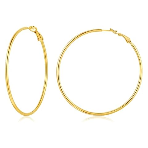 Big 14K Gold Hoop Earrings for Women 70mm Stainless Steel Hypoallergenic Large Hoops Earrings for Women, Birthday Mothers Day Jewelry Gifts Women Cover