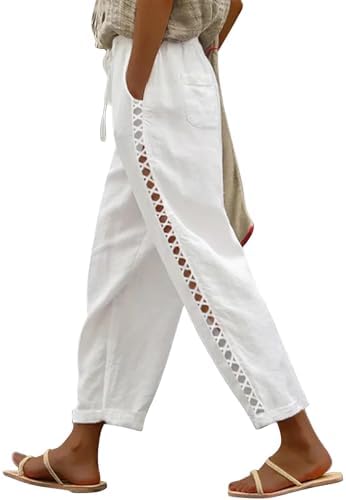 Puimentiua Women's Linen Capri Pants with Drawstring Petite Summe...