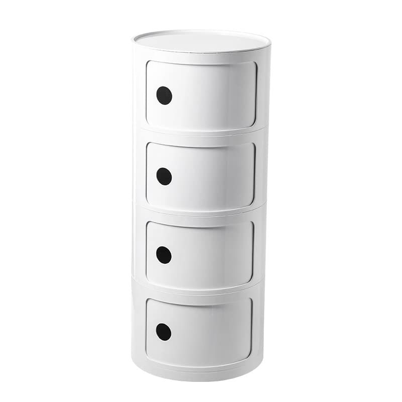 Nordic - Mesita de noche moderna – Mueble de almacenamiento de 2/3/4 niveles con cajones y puerta corredera, elegante mesita de noche redonda para dormitorio, plástico ideal para espacios pequeños