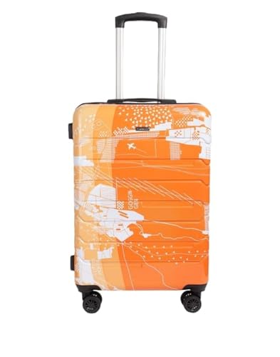 Image of TEAKWOOD LEATHERS Twin Printed 360 Degree Rotation Hard Cabin Trolley Bag (Orange, Medium)