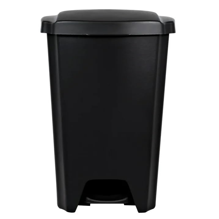 12.1 Gallon Step Trash Can with Lid - Black Plastic Kitchen Garbage Bin, Black, for Modern Home & Office Use