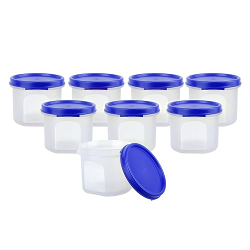 Image of SIMPARTE Smart Slim Storage Air-Tight & Leak Resistant Plastic Modular Container - For Snacks, Spices, Dry Fruits, Flax Seeds Stackable, BPA Free, Food Grade (250 ML, Set of 8, Dark Blue)