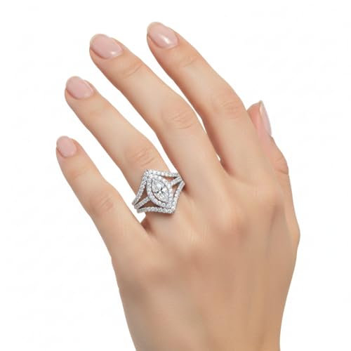 Image of Choose Your Gemstone Royal Empress Ring 925 Sterling Silver Marquise Shape Halo Engagement Rings Ornaments Surprise for Wife Symbol of Love Clarity Comfortable US Size 4 to 12