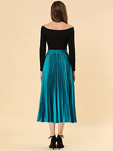 Allegra K Gonna a Pieghe Metallico Lunga in Raso