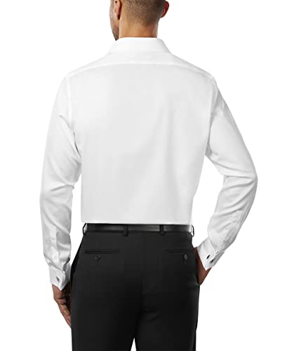 Calvin Klein Men's Dress Shirt Slim Fit Non Iron Solid French Cuff, White, 16.5" Neck 34"-35" Sleeve #TOP1
