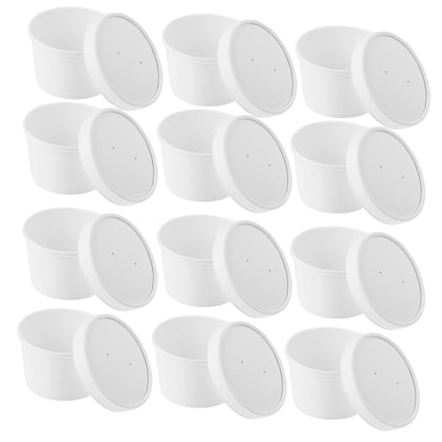 MOLUCKFU 25 juegos Vasos de Papel para Helado Tapas Ajustadas Envases Desechables Seguros para Alimentos Aptos para Ensaladas Postres y Uso Cafeterías y Fábricas de Alimentos