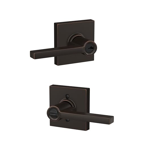 Image of SCHLAGE Latitude Keyed Entry Door Handle, Reversible, Aged Bronze | Keyed entry lever door handle with turn-button lock, Easy to install, Certified security & durability, Universal fit, 2 keys