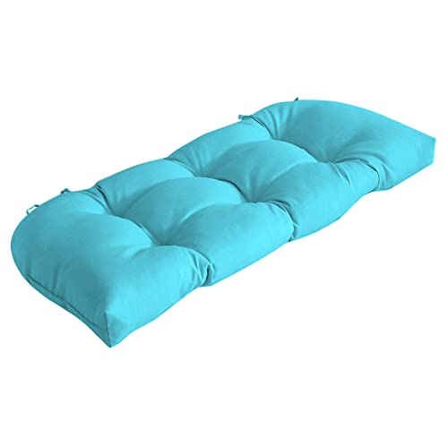 Image of Arden Outdoor Wicker Settee Cushion, 41.5 x 18, Rain-Proof, Fade Resistant Pool Blue Leala