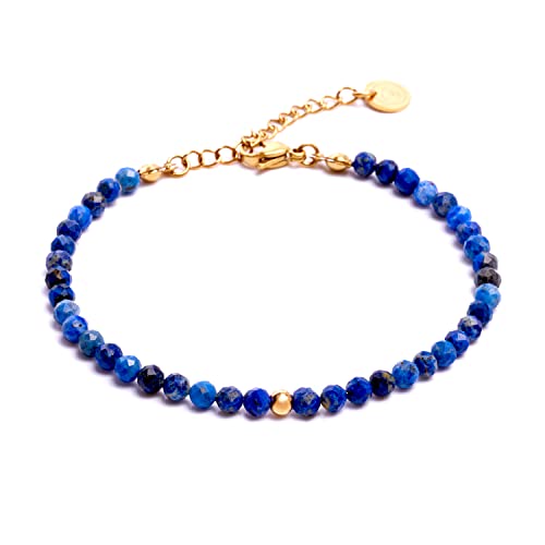 BERGERLIN Lapislazuli Armband dunkel blau mit vergoldeter Perle facettiertes blaues Armband mit Verschluss Größe XS-S