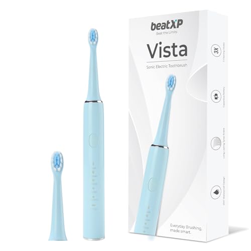 Image of beatXP Vista Sonic Electric Toothbrush for Adults with 2 Brush Heads & 5 Cleaning Modes | Rechargeable Electric Toothbrush | 30000 strokes /min with Long Battery Life (Blue)