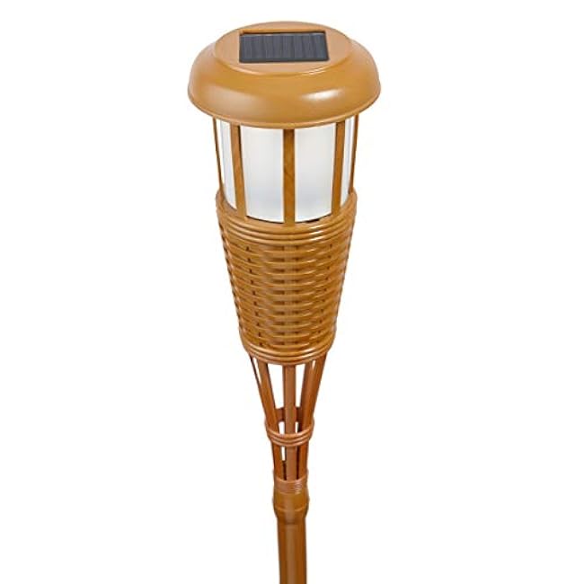 Newhouse Lighting FLTORCH2 LED Island Torch Solar-Powered Flickering Dancing Flame Effect, Waterproof Outdoor Landscape Lighting, Bamboo Finish, 2-Pack