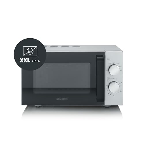 Severin Solo-Mikrowelle mit Glasboden (Flatbed), ohne Drehteller, gleichmäßige Erwärmung, mit 6 Leistungsstufen, zwei Drehregler, 20 L, 800W, matt,schwarz,Edelstahl, MW 9184 – Bild 3