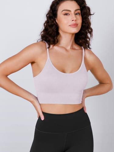 Image of ODODOS Seamless Sports Bra for Women Ribbed Camisoles Non Padding Yoga Bra Crop Tank Tops