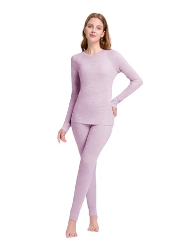 Womens 100% Merino Wool Thermals Base Layer Set (Medium,260-Violet)