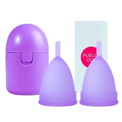 Copo Menstrual Silicone Reutilizável Tamanhos S e L com Copo Esterilizador Cuidados Menstrual Higiene Feminina.