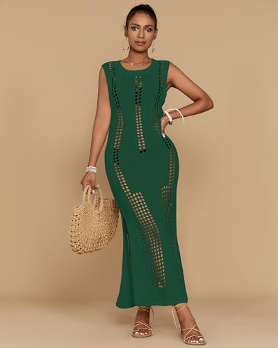 Image of Bsubseach Womens Crochet Beach Cover Ups Sleeveless Swimsuit Dress
