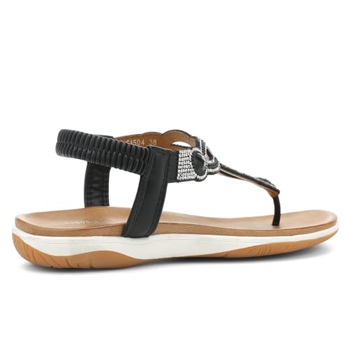 Image of UBFEN Womens Flat Sandals with Arch Support - T-Strap Thong Sandals with Elastic Back Strap, Comfortable for Walking, Bling, Rhinestone, Dressy