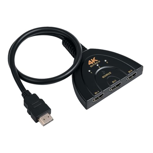 Conmutador HDMI 4K, UHD HDR, conmutador automático HDMI 3 en 1, compatible con 4K/3D/HDR/1080P para Xbox, PS5/4/3, Blu-Ray, Fire TV Stick, HDTV, AppleTV