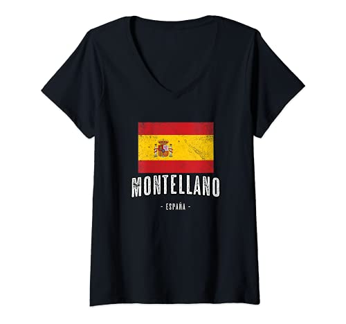 Mujer Montellano España | Souvenir - Ciudad - Bandera - Camiseta Cuello V