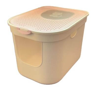 猫用トイレボックス ドーム型 蓋付き 猫砂の飛び散り防止 ドア付き コンパクト お手入れ簡単 清潔 広々 蓋付き (52*41*39cm,ピンク)