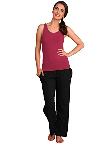 Image of Jockey 1305 Women's Super Combed Cotton Rich Relaxed Fit Mid Rise Trackpants with Contrast Side Piping and Pockets