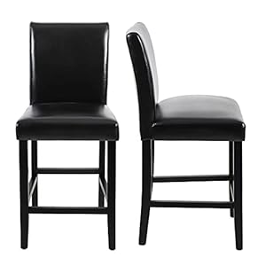 GOTMINSI Set of 2 Classic 24 Inches Counter Height Stools Upholstered Bar Stools with Solid Wood Legs and Black Leather Counter Stool(PU Black) GOTMINSI Set of 2 Classic 24 Inches Counter Height Stools Upholstered Bar Stools with Solid Wood Legs and Black Leather Counter StoolPU Black