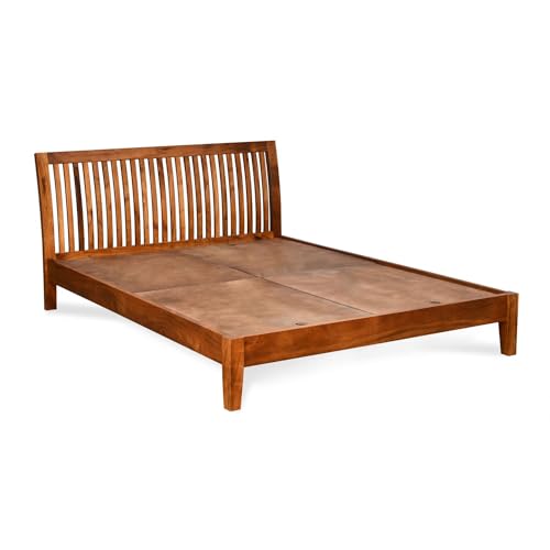 Image of SANKAT MOCHAN Industries Solid SHEESHAM Honey Brown Wooden King Size Bed Double Bed Furniture for Bedroom Living Room, Home & Hostel (Honey Finish) Matters Size (6 * 6.5) (Crib)