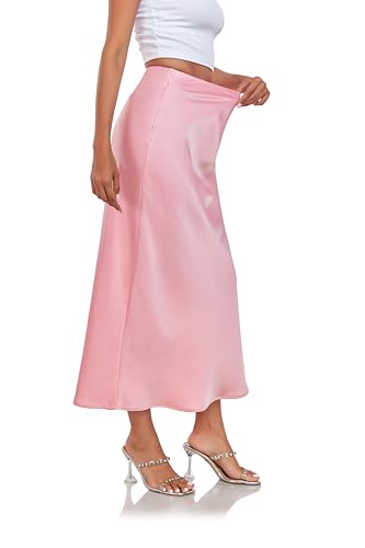 Women's Silk Satin Maxi Skirt High Waist Elastic A Line Fishtail Elegant Work Elastic Long Skirts2