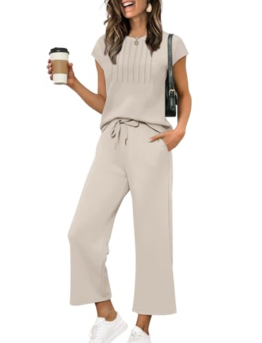 Image of Sampeel Two Piece Sets for Women Summer Vacation Outfits Cap Sleeve Tops Lounge Matching Sets Women Clothing