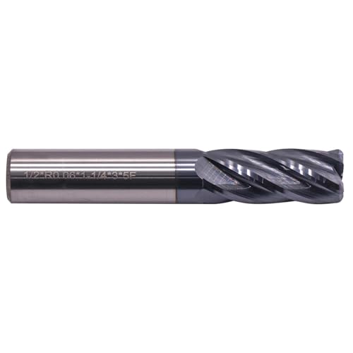 Image of High Performance Solid Carbide Corner Radius End Mill - AlCrN Coated, Variable Helix- .060 inch Corner Radius, 5 Flute, 1 /2 inch Cutting Diameter, 1 /2 inch Shank Diameter, 1-1 /4 inch Length of Cut, 3 inch Overall Length