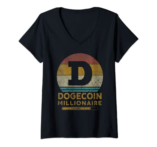 Womens Dogecoin Miner Funny Dogecoin Millionaire Vintage V-Neck T-Shirt
