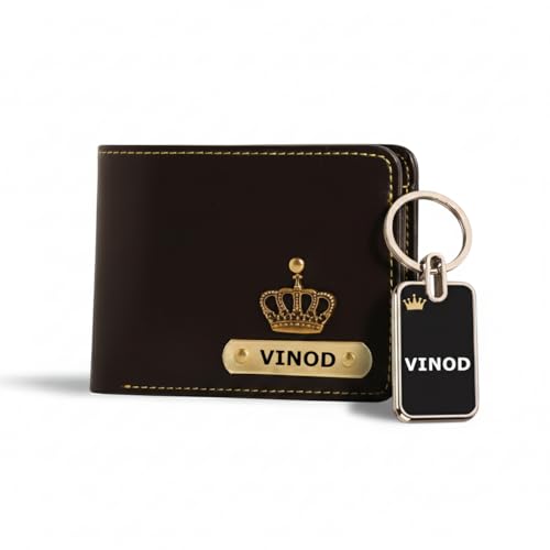 Image of Personalized Vegan Leather Wallet for Men with Name & Charm | Customised Wallets for Man Gift for Boyfriend Birthday | Free Metal Name Engraved Keychain - Black