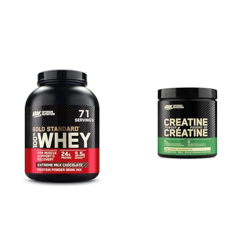 Strength & Recovery Pack: Gold Standard 100 Percent Whey Protein Powder 5LB Extreme Milk Chocolate & Optimum Nutrition Creatine Monohydrate Micronized Powder 300g