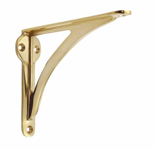 STYLENT Decor Decorative Brass Shelf Bracket, Heavy Duty and Antique Shelf Bracket for Shelving Modern L Shaped Design (Pack of 1) (Brass Polished, 4.5 Inches)