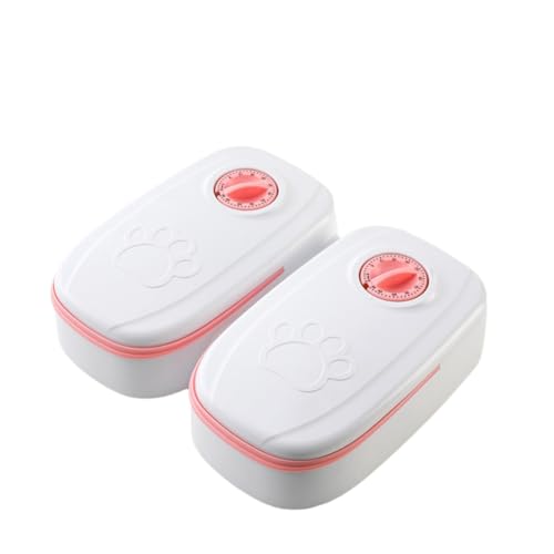 KLKYJ 自動給餌器 タイマー式 2食分 48時間設定可能, ペット用 取り外し可能トレイ付き, 犬猫用 ウェット&ドライフード対応, ホワイト (pink, 700ML)