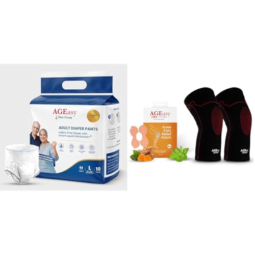 Image of AGEasy (Max Group) Adult Diapers | India's First Smart Liquid Distribution Pants | Gel-Lock Absorp | AGEasy (Max Group Comfort Knee Cap (XL) with Pain Relief Patches (Pack of 5) | Knee Caps for Women