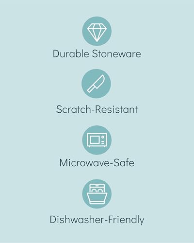 Pure Living Ibiza 18-Piece Stoneware Crockery Set for 6 People, Mediterranean Tableware Set, Bowl and Plate Set, Dishwasher-Safe, Microwave-Safe, Scratch-Resistant, Black & Aquamarine