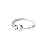 NewZenro Crescent Moon Star Thin Minimalist Cute 925 Sterling Silver Engagement Tiny Open Tail Rings Dainty Adjustable Finger Promise Statement Small Ring Jewelry Gifts for Birthday Women Daughter