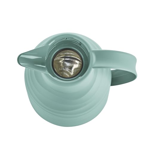 Foto von Emsa Samba Wave Isolierkanne, 1 Liter Fassungsvermögen, Quick Press Verschluss, 100% dicht, 12h heiß und 24h kalt, mit Glaskolben, made in Germany, Puder-Grün, N4010800