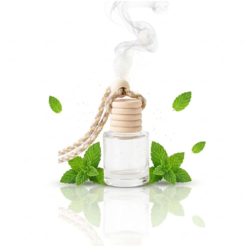 Image of Peppermint Car Air Freshener - Hanging Diffuser for Rearview Mirror | Leak-Resistant Glass Bottle, Wooden Cap | Long Lasting Up to 30 Days | IFRA Certified Essential Oil
